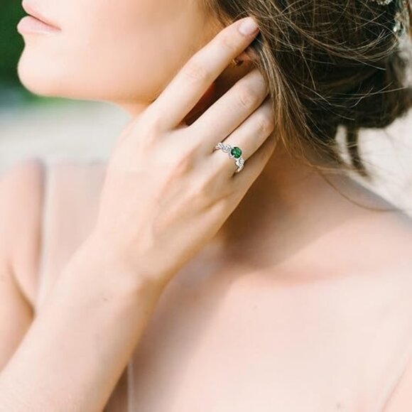 Infinity Promise 925 Sterling Silver Engagement Wedding Ring - Emerald - Picture 3 of 5